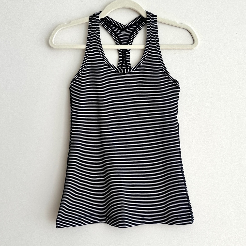 Lululemon Cool Racerback Tank Top, Black and White Striped, Size 4